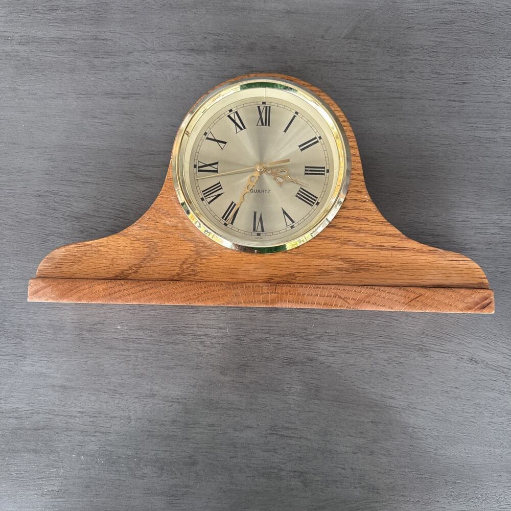 Vintage handmade wooden mantle clock quartz made in Japan